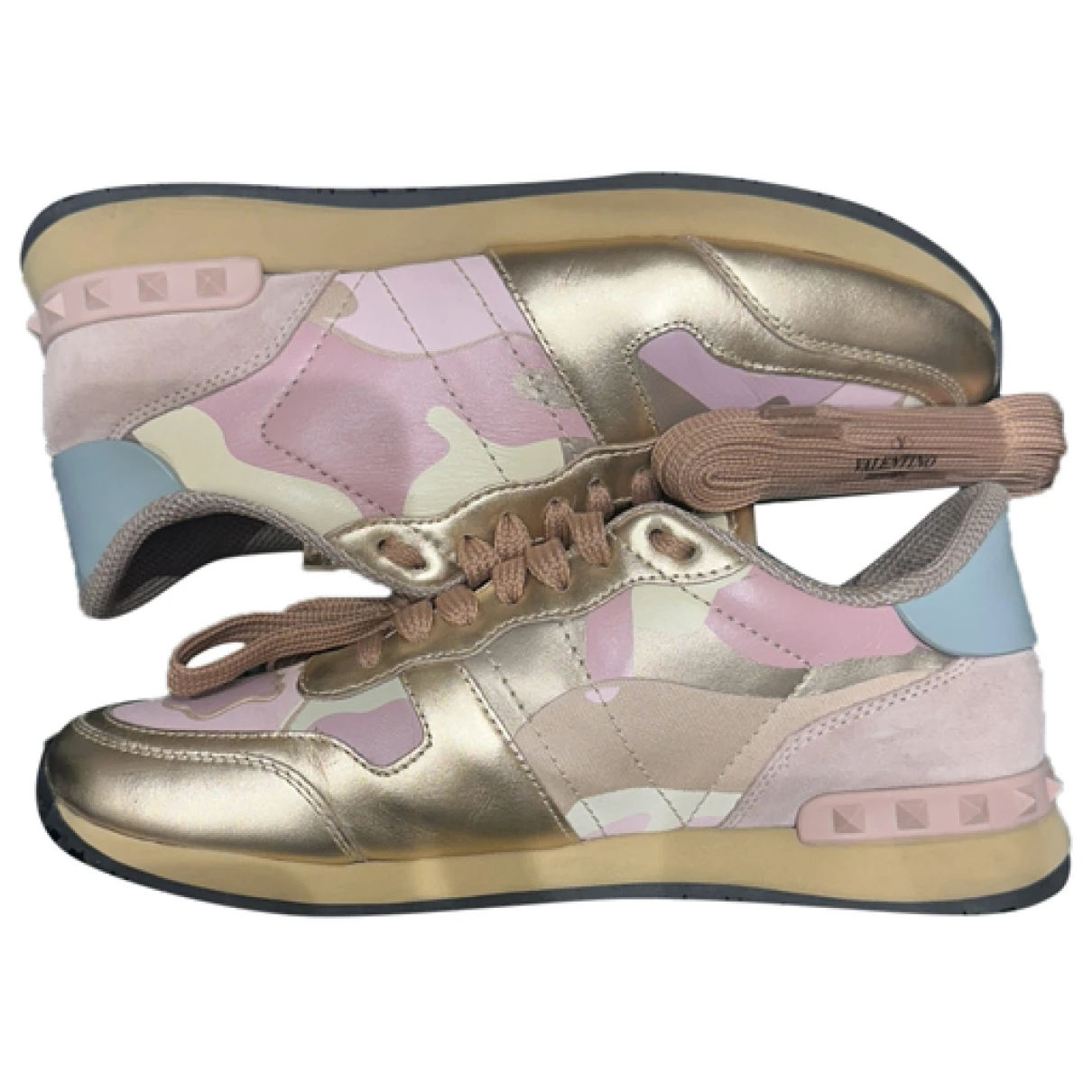 Pre-owned Valentino Garavani Rockrunner Leather Trainers In Pink
