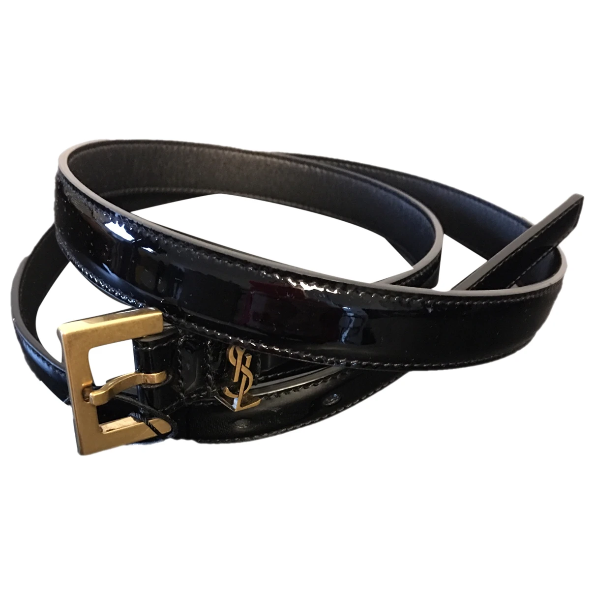 Pre-owned Saint Laurent Cassandre Patent Leather Belt In Black