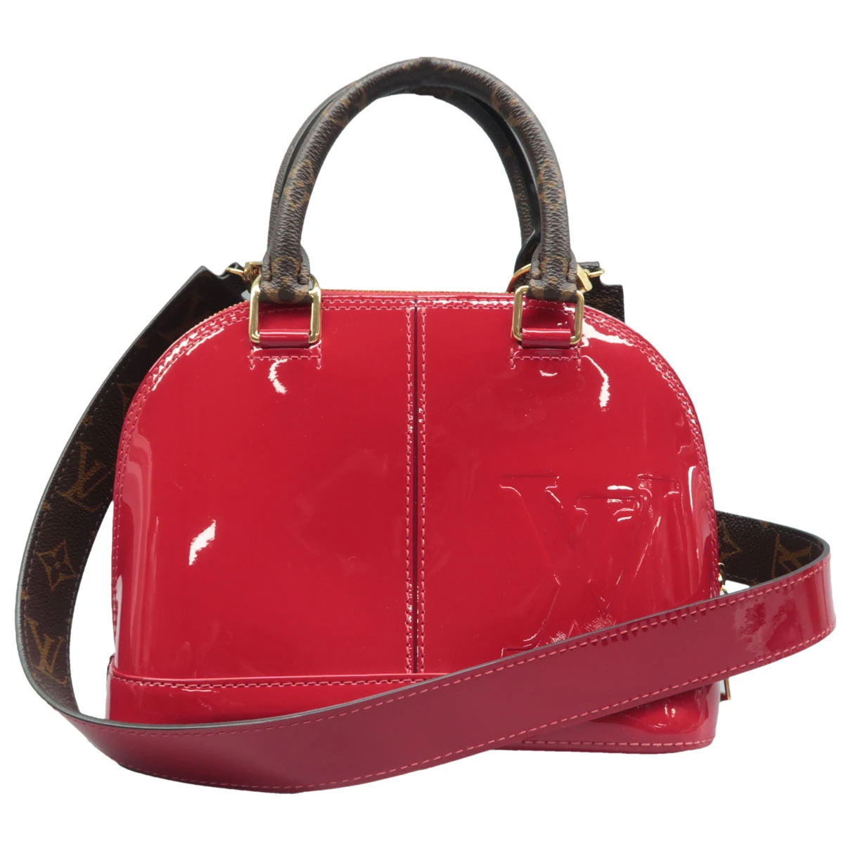 Pre-owned Louis Vuitton Alma Patent Leather Satchel In Red