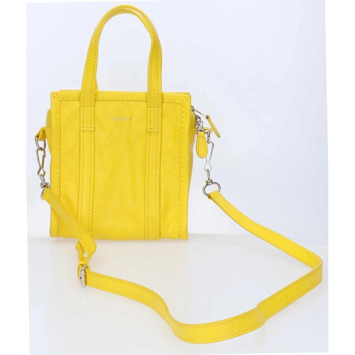 Pre-owned Balenciaga B Leather Tote In Yellow