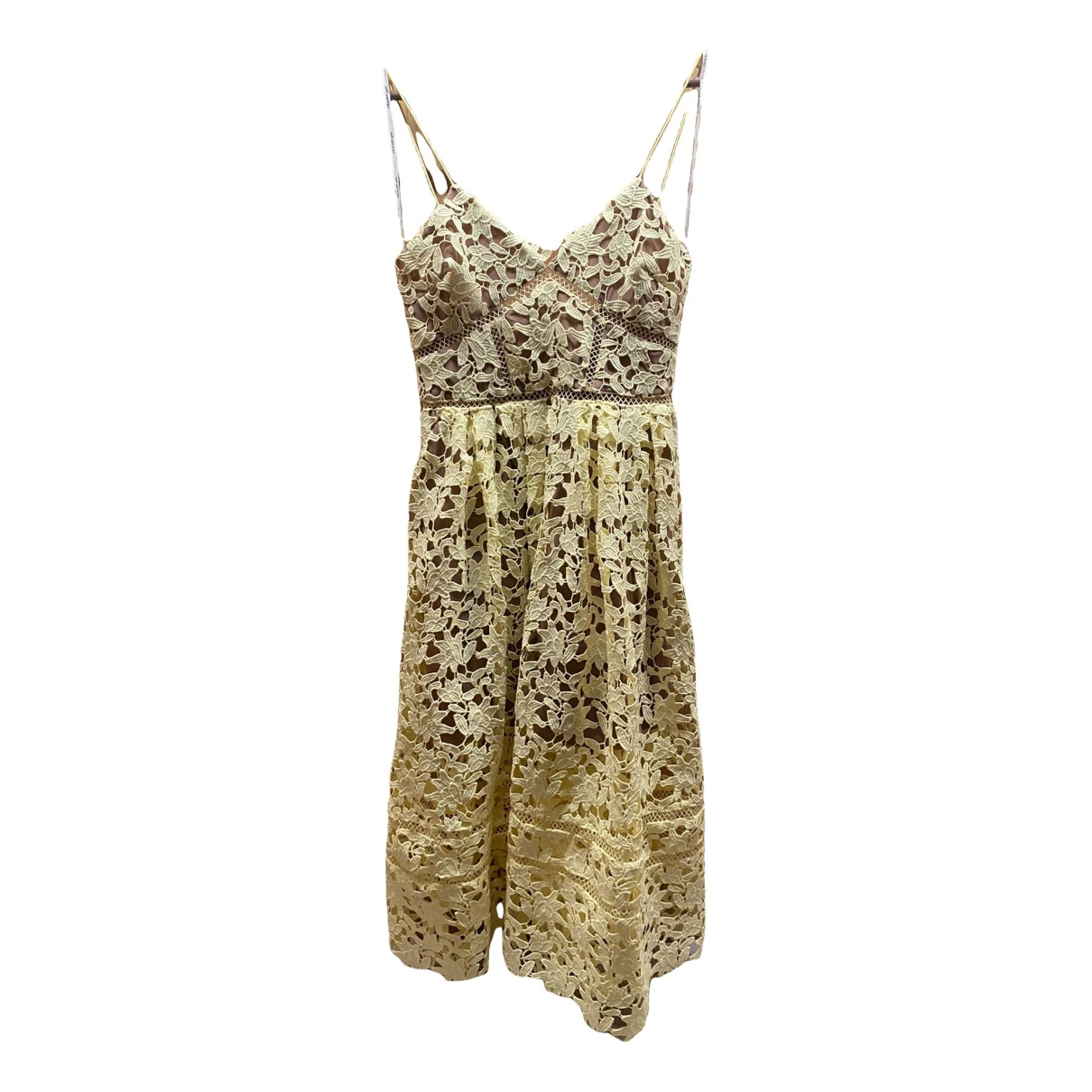 Pre-owned Self-portrait Lace Mid-length Dress In Yellow