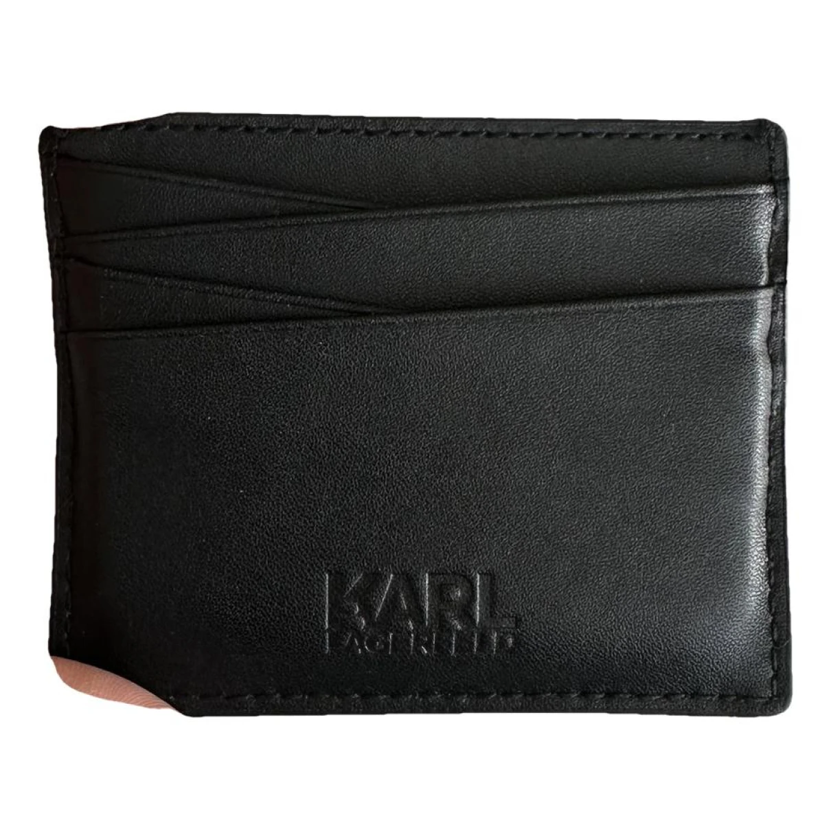 Pre-owned Karl Lagerfeld Leather Card Wallet In Black