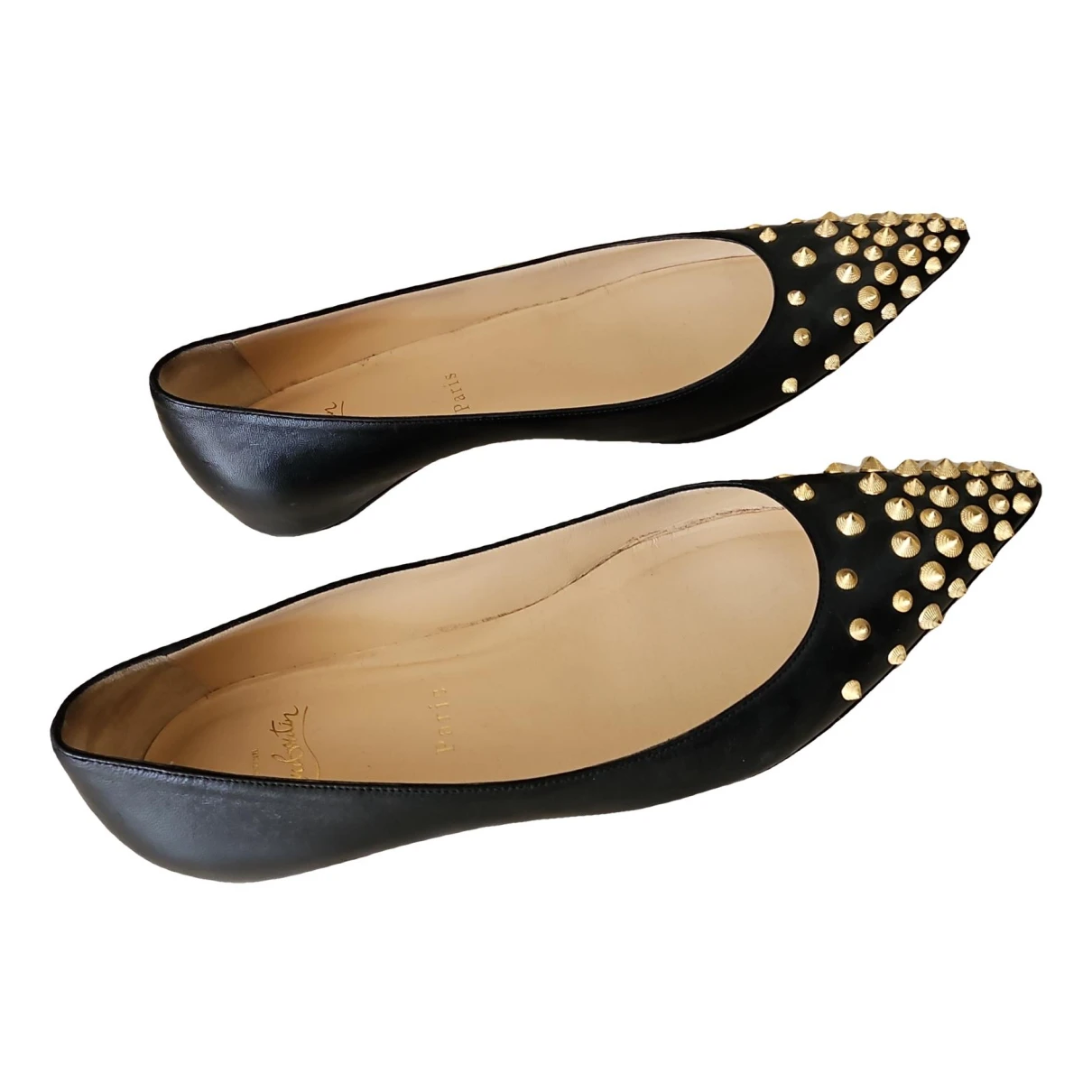 Pre-owned Christian Louboutin Leather Ballet Flats In Black