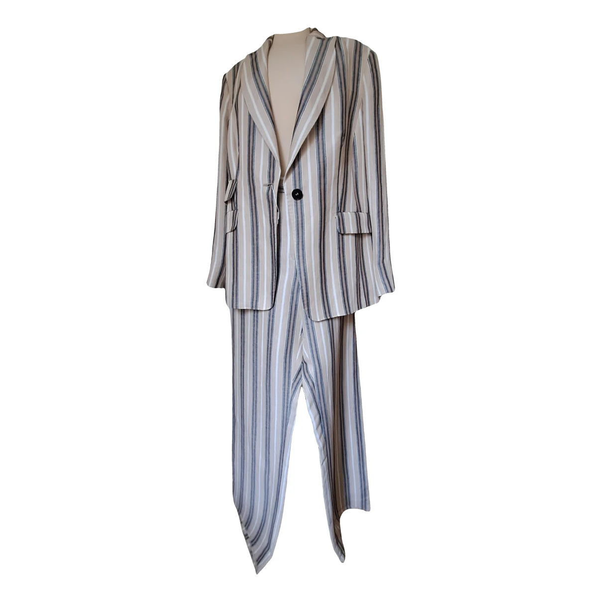 Pre-owned Marina Rinaldi Linen Suit Jacket In Beige