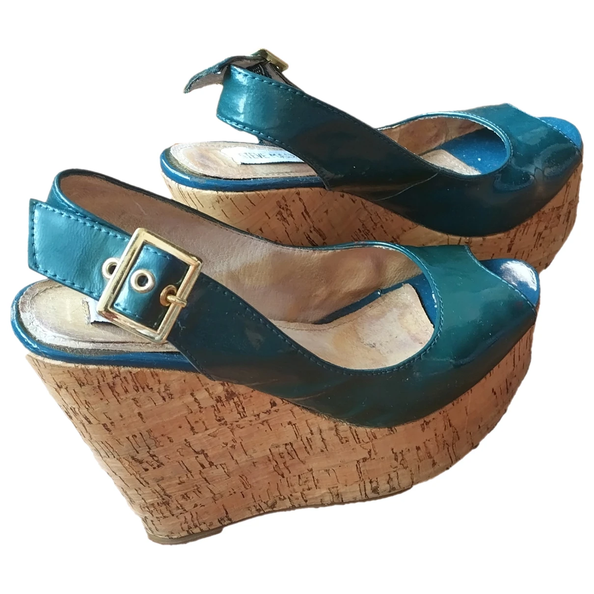 Pre-owned Steve Madden Patent Leather Sandal In Navy