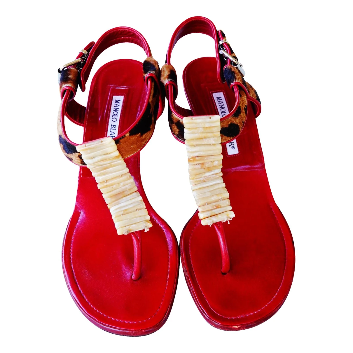 Pre-owned Manolo Blahnik Leather Sandal In Red