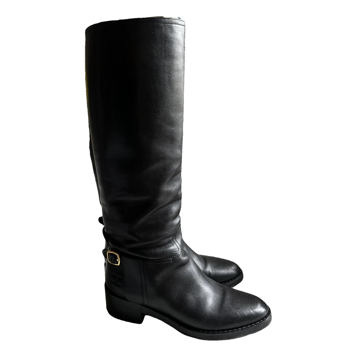 Pre-owned Celine Leather Riding Boots In Black