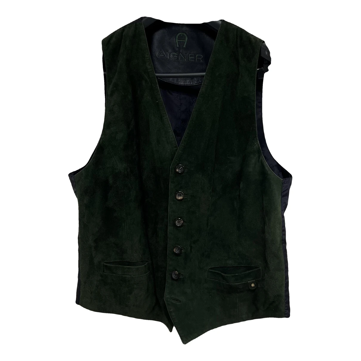 Pre-owned Aigner Leather Vest In Green