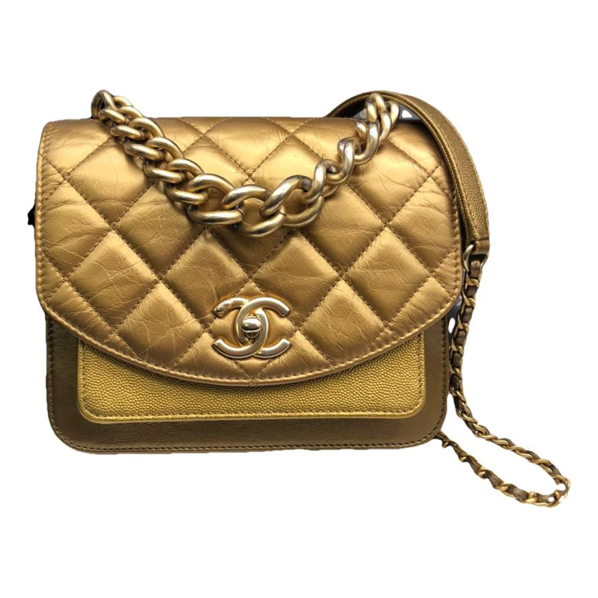 Pre-owned Chanel Diana Leather Crossbody Bag In Gold