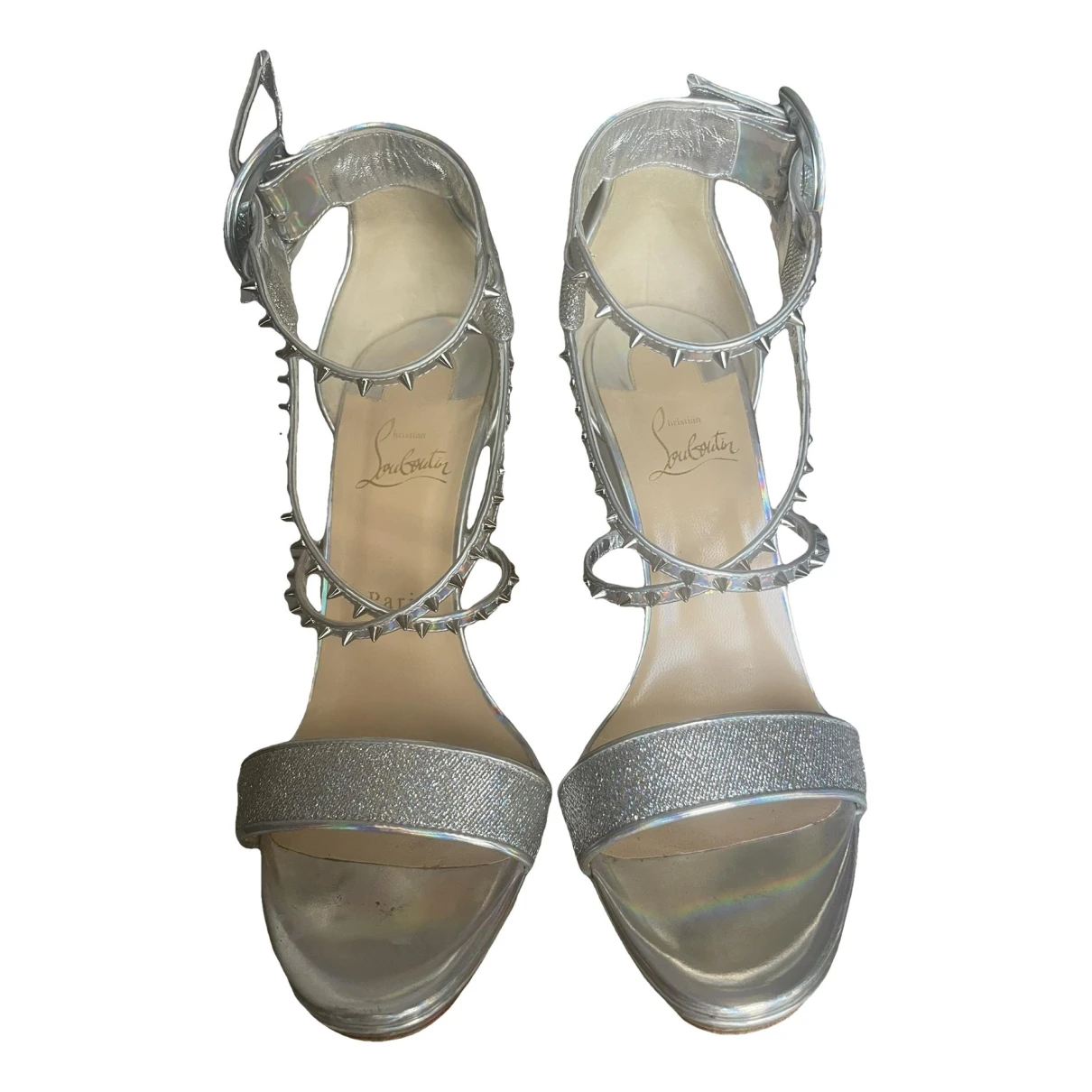 Pre-owned Christian Louboutin Leather Sandal In Silver