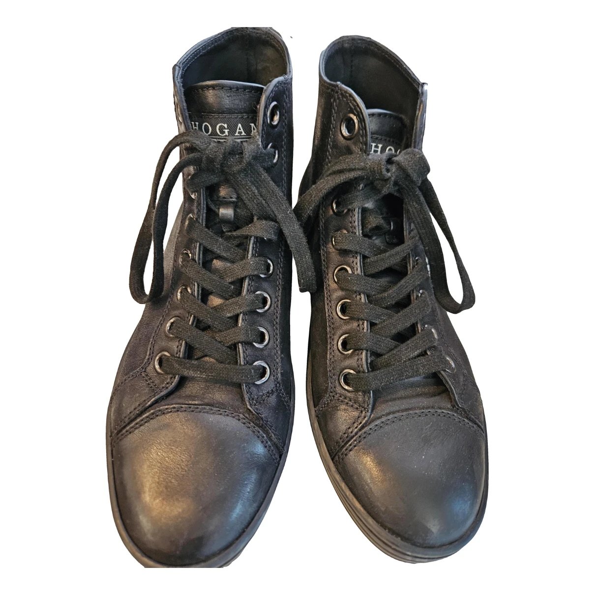 Pre-owned Hogan Leather High Trainers In Black