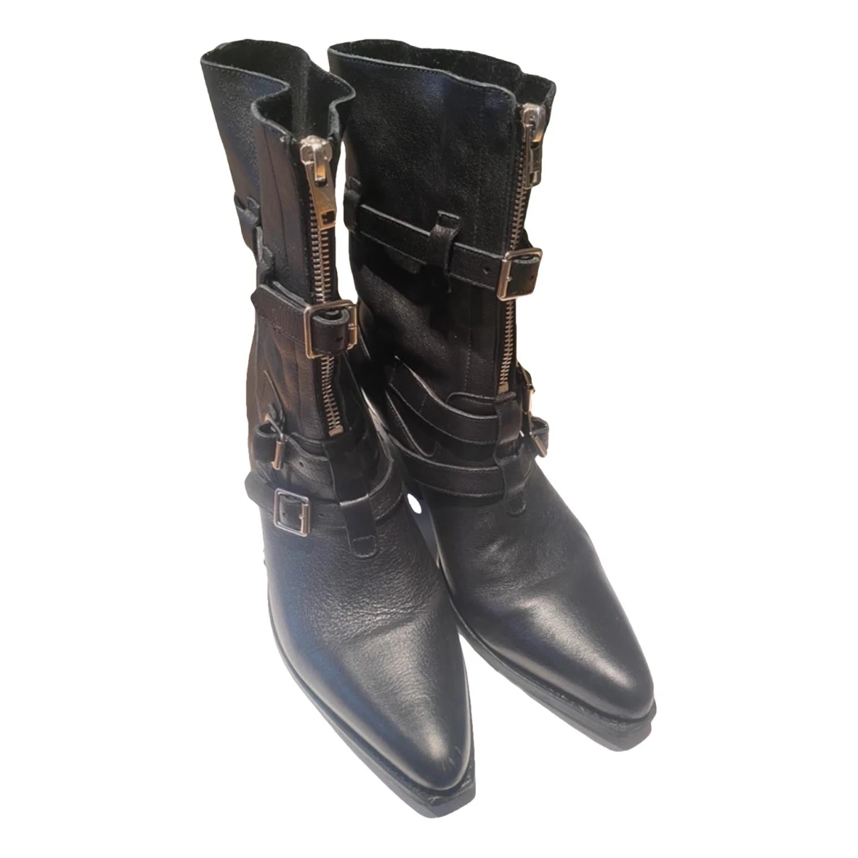 Pre-owned Celine Leather Cowboy Boots In Black