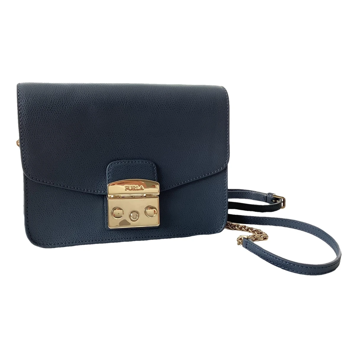 Pre-owned Furla Metropolis Patent Leather Handbag In Blue