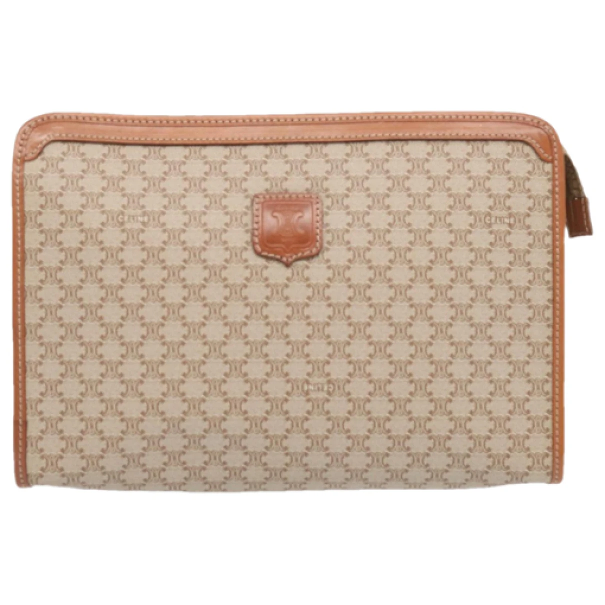 Pre-owned Celine Triomphe Cloth Clutch Bag In Beige