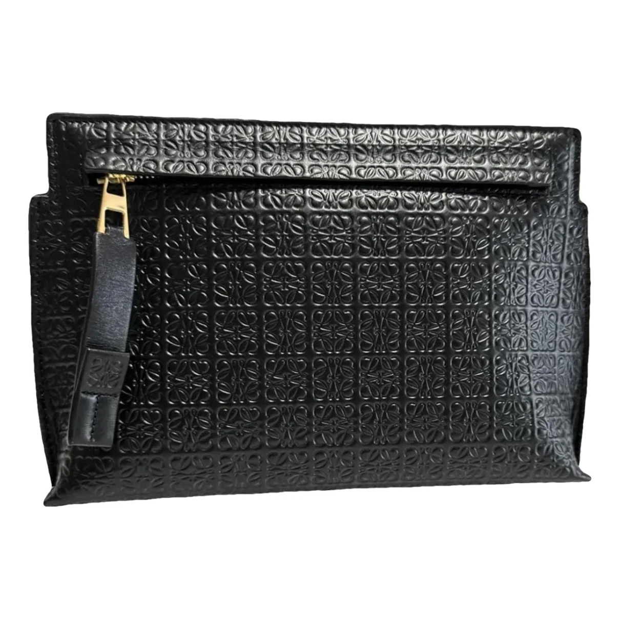 Pre-owned Loewe T Pouch Leather Clutch Bag In Black