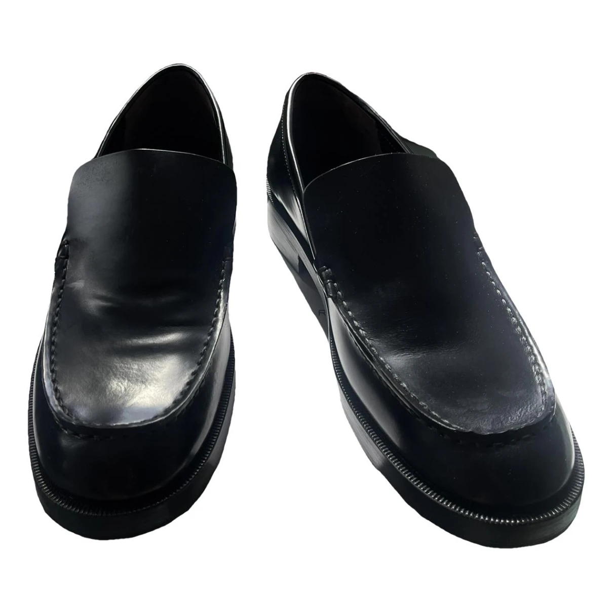 Pre-owned By Far Leather Flats In Black