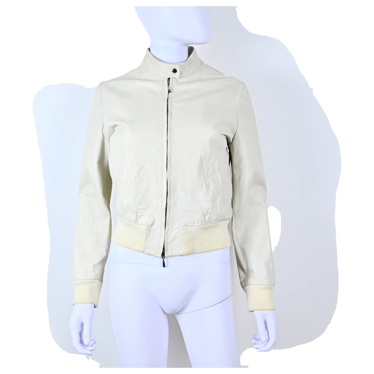 Pre-owned Mabrun Leather Biker Jacket In White