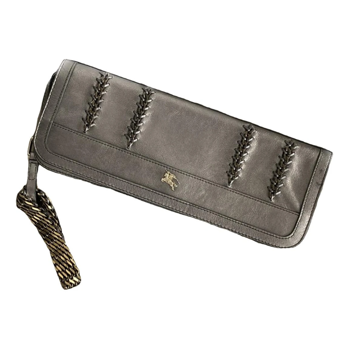 Pre-owned Burberry Leather Clutch Bag In Silver
