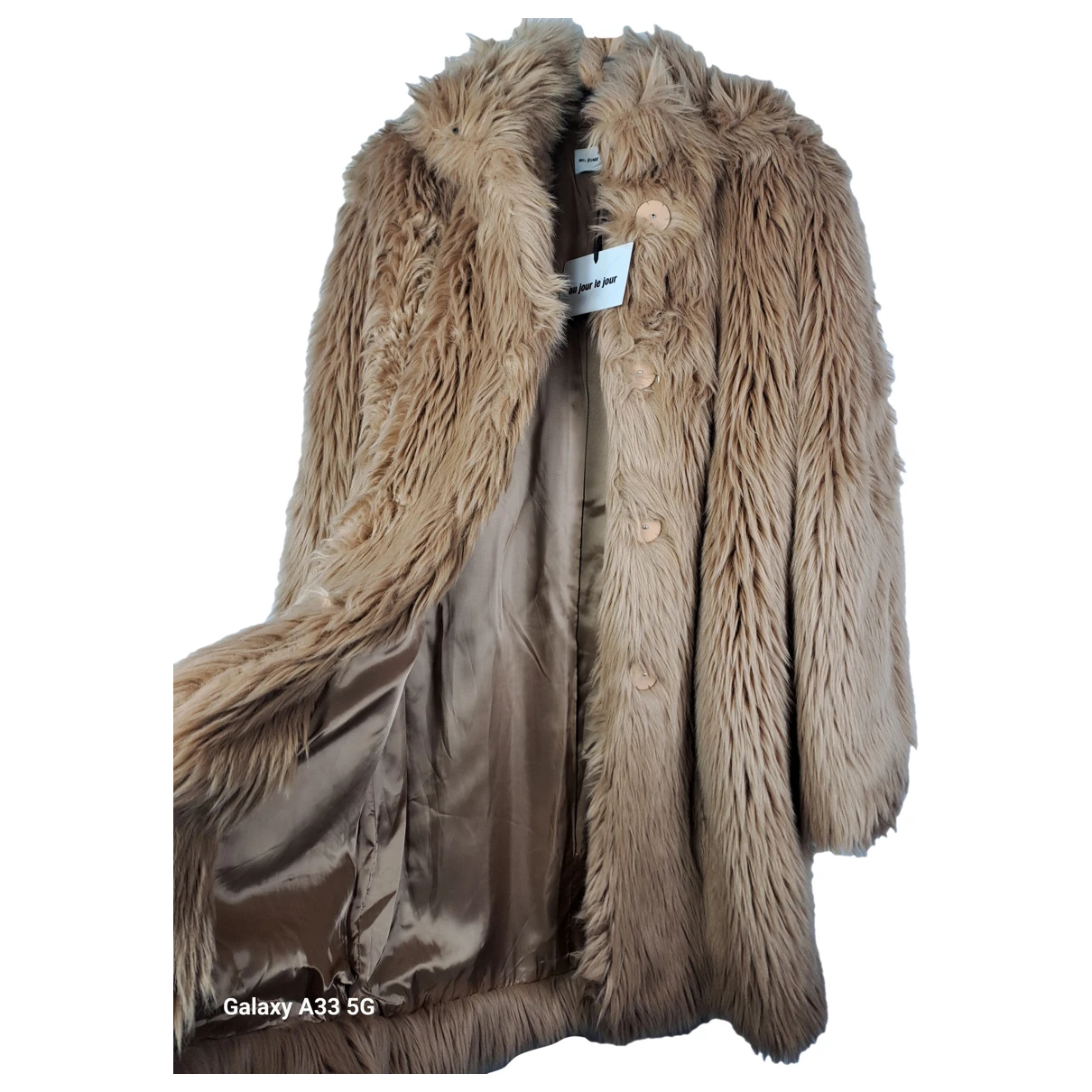 Pre-owned Au Jour Le Jour Faux Fur Coat In Camel