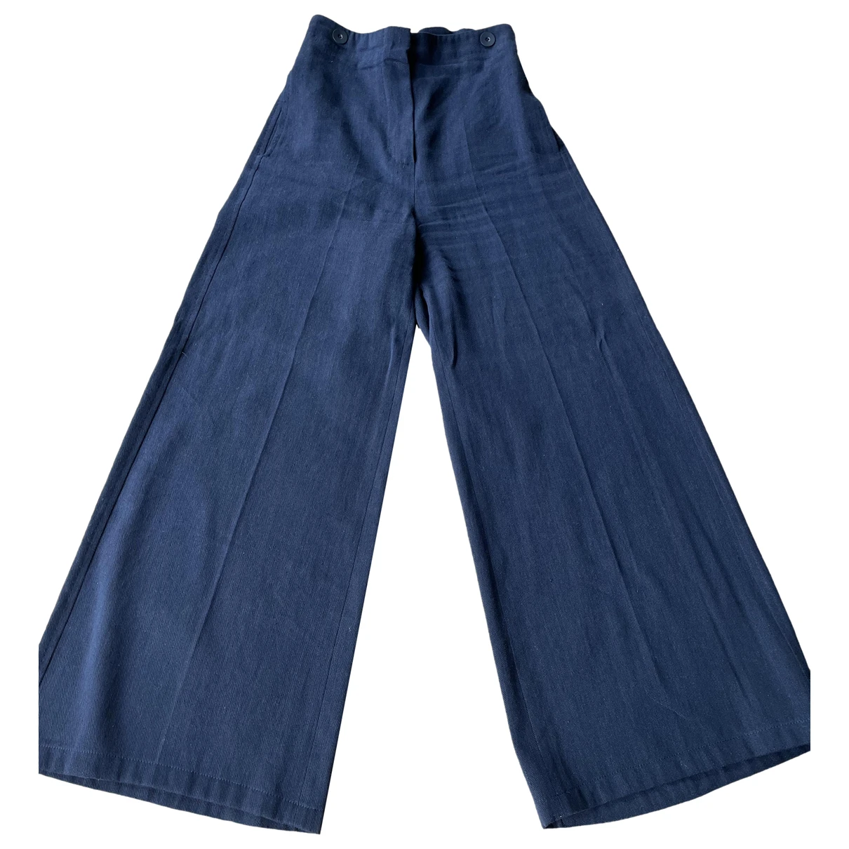Pre-owned Max Mara Linen Large Pants In Navy