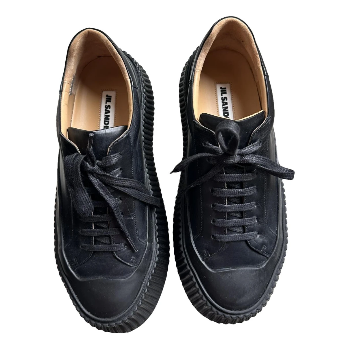 Pre-owned Jil Sander Leather Trainers In Black