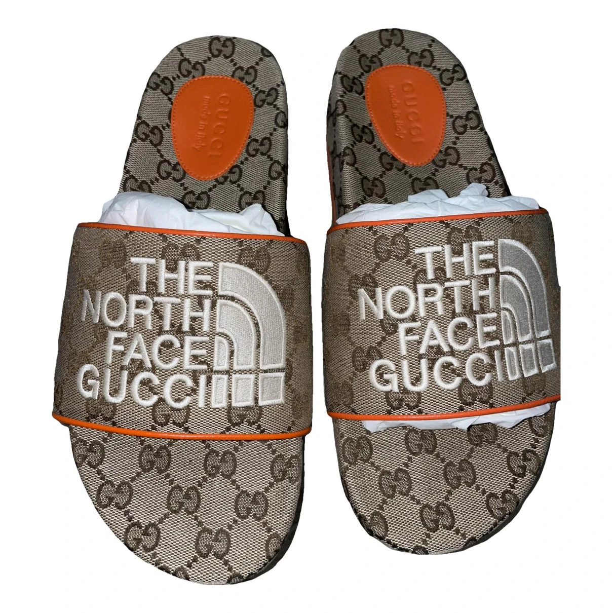 Pre-owned The North Face X Gucci Leather Sandals In Orange