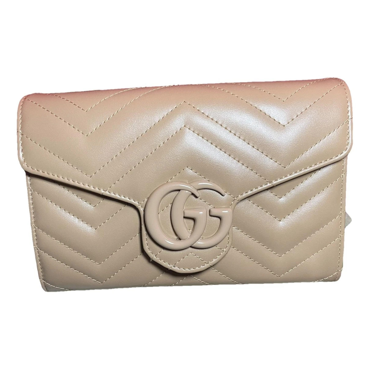 Pre-owned Gucci Marmont Leather Clutch Bag In Pink