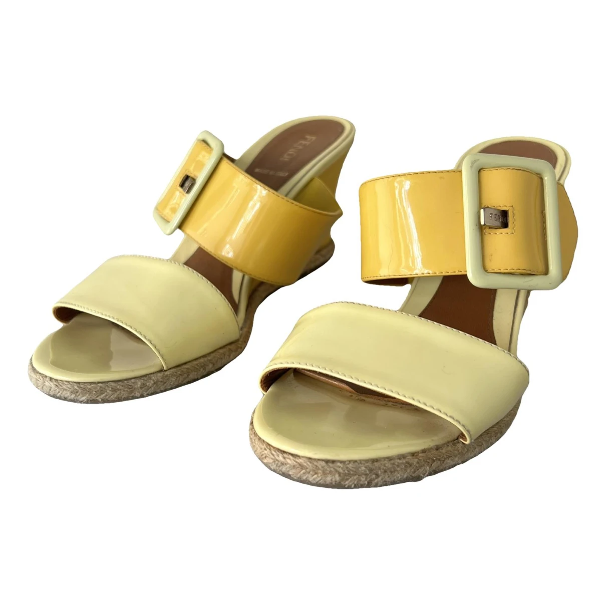 Pre-owned Fendi Patent Leather Sandals In Yellow