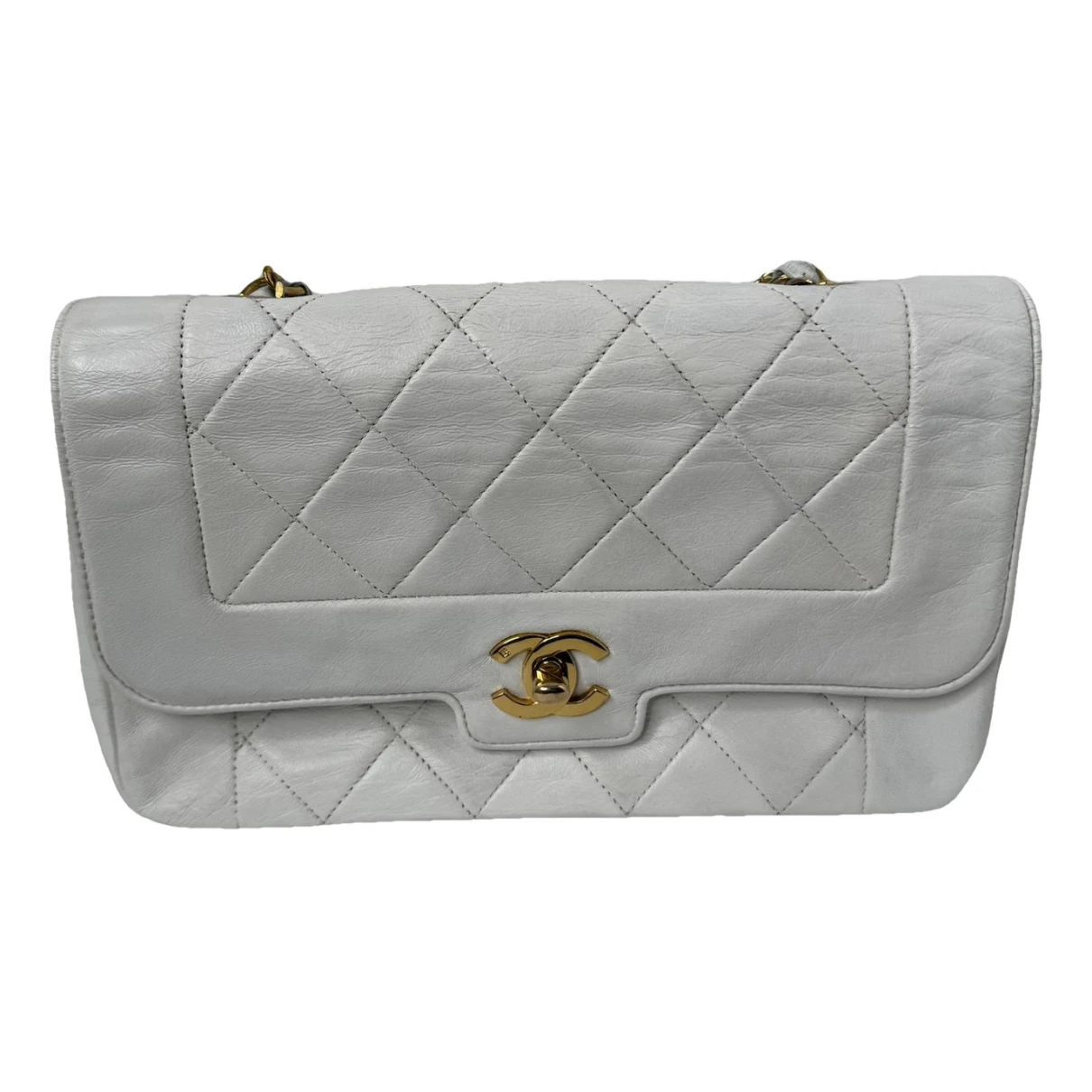 Pre-owned Chanel Diana Leather Crossbody Bag In White