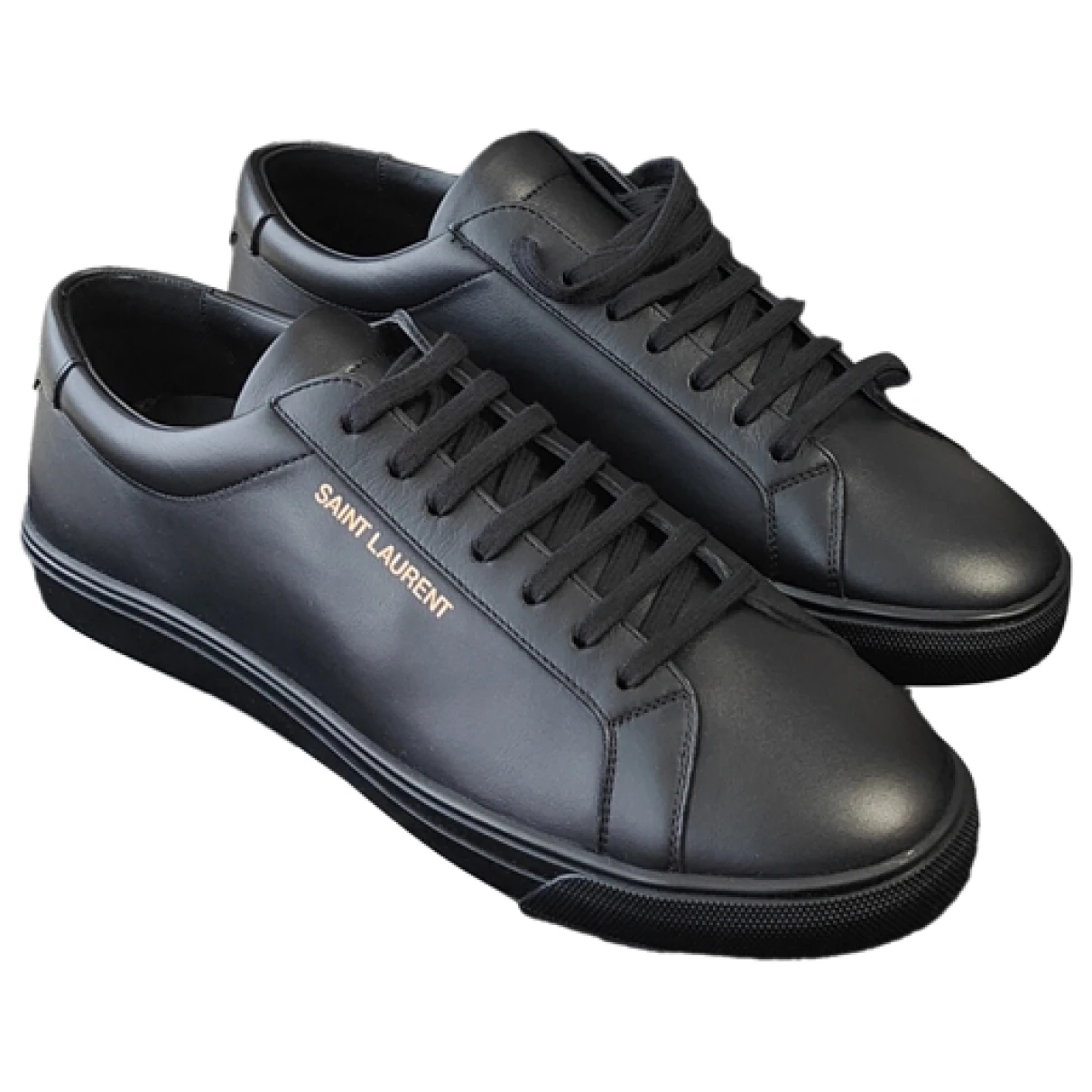 Pre-owned Saint Laurent Andy Leather Low Trainers In Black