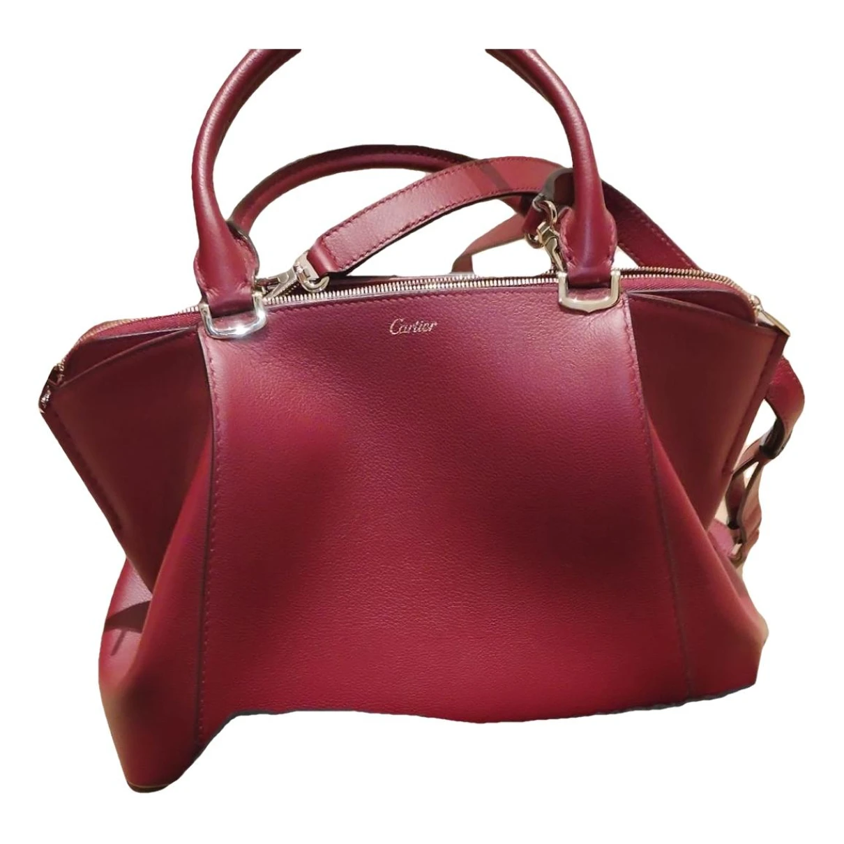 Pre-owned Cartier C Leather Handbag In Burgundy
