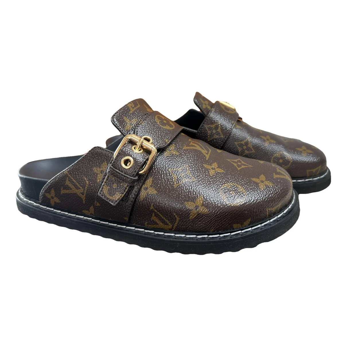 Pre-owned Louis Vuitton Lv Cosy Vegan Leather Mules & Clogs In Brown