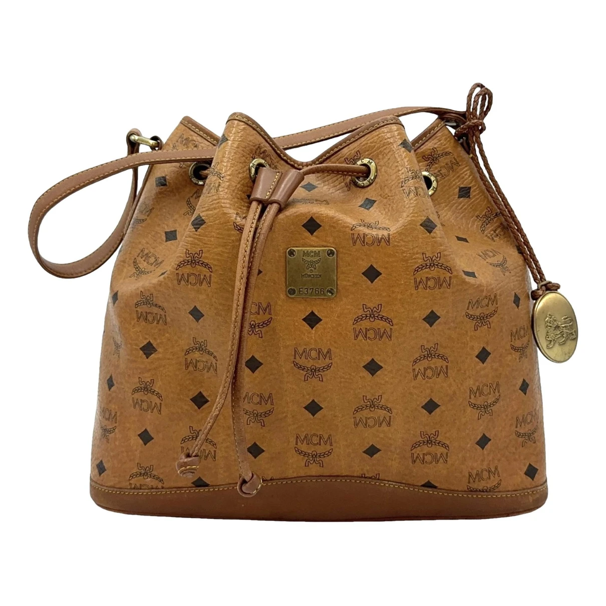 Pre-owned Mcm Heritage Drawstring Cloth Handbag In Brown