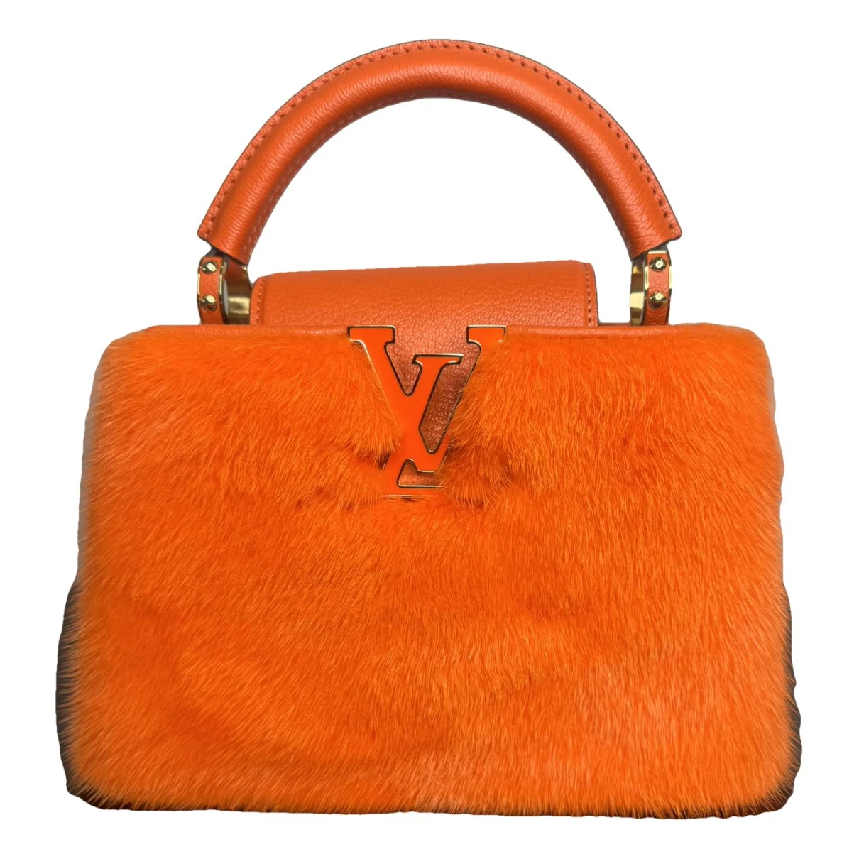 Pre-owned Louis Vuitton Capucines Mink Handbag In Orange