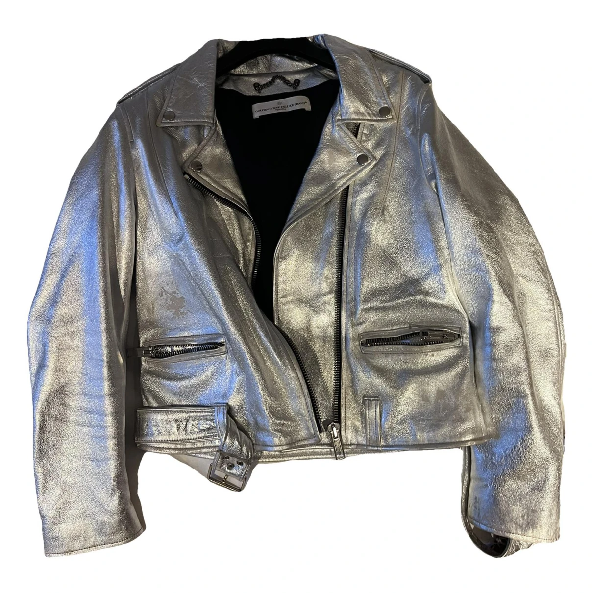 Pre-owned Golden Goose Leather Jacket In Silver