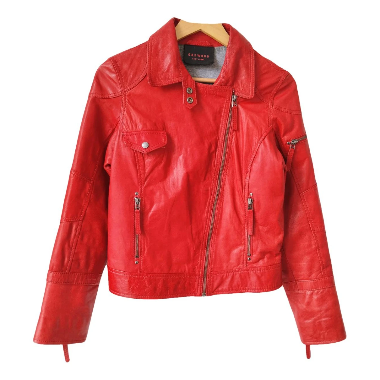 Pre-owned Oakwood Leather Biker Jacket In Red