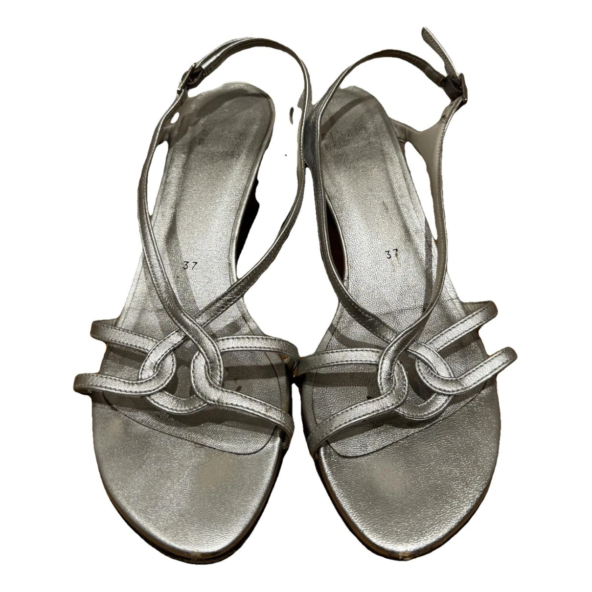 Pre-owned Stuart Weitzman Leather Sandals In Silver