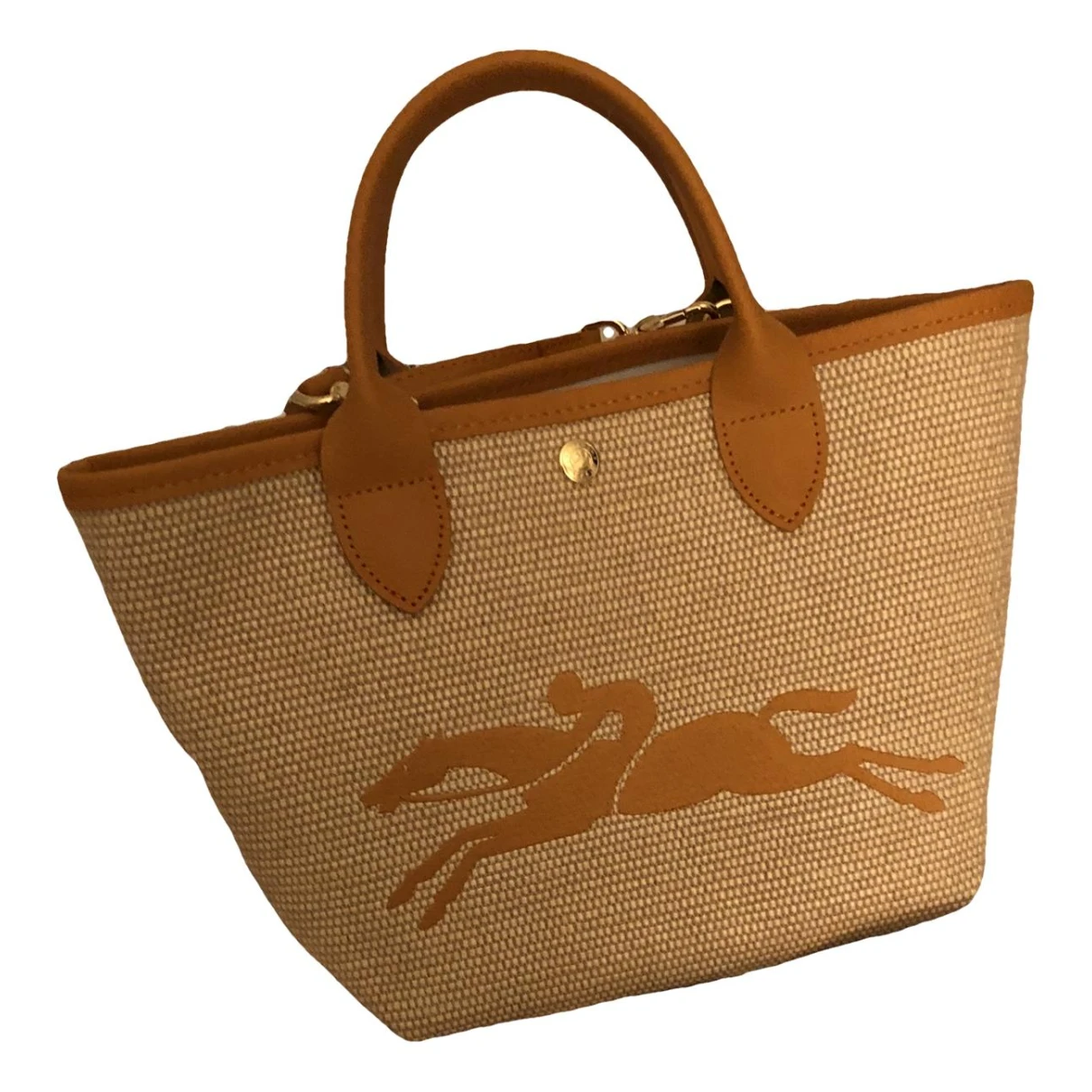 Pre-owned Longchamp Pliage Linen Crossbody Bag In Beige