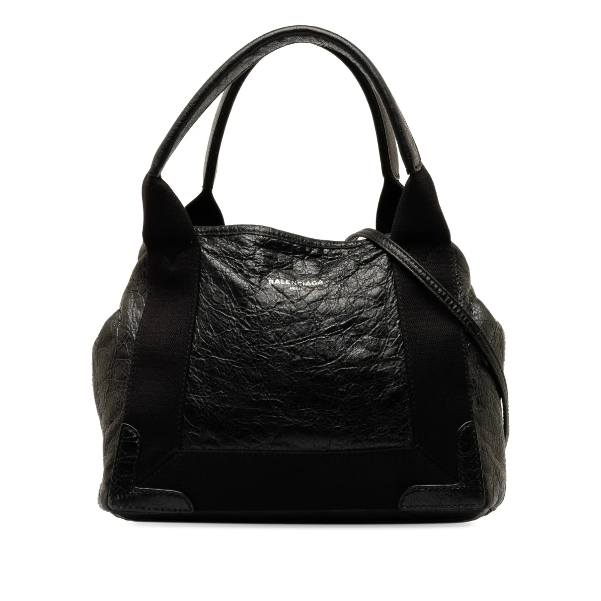 Pre-owned Balenciaga Navy Cabas Leather Crossbody Bag In Black