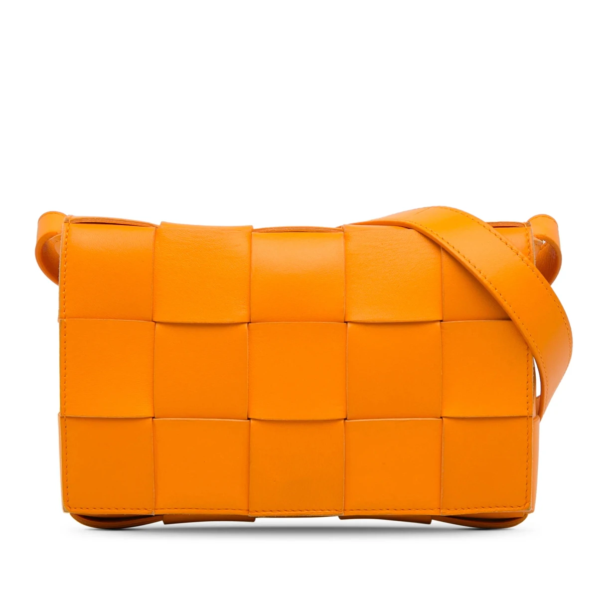 Pre-owned Bottega Veneta Cassette Leather Crossbody Bag In Orange