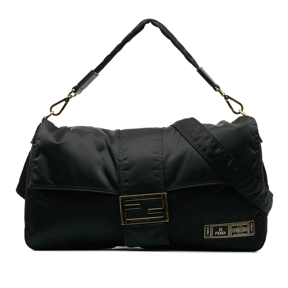 Pre-owned Fendi Baguette Cloth Crossbody Bag In Black