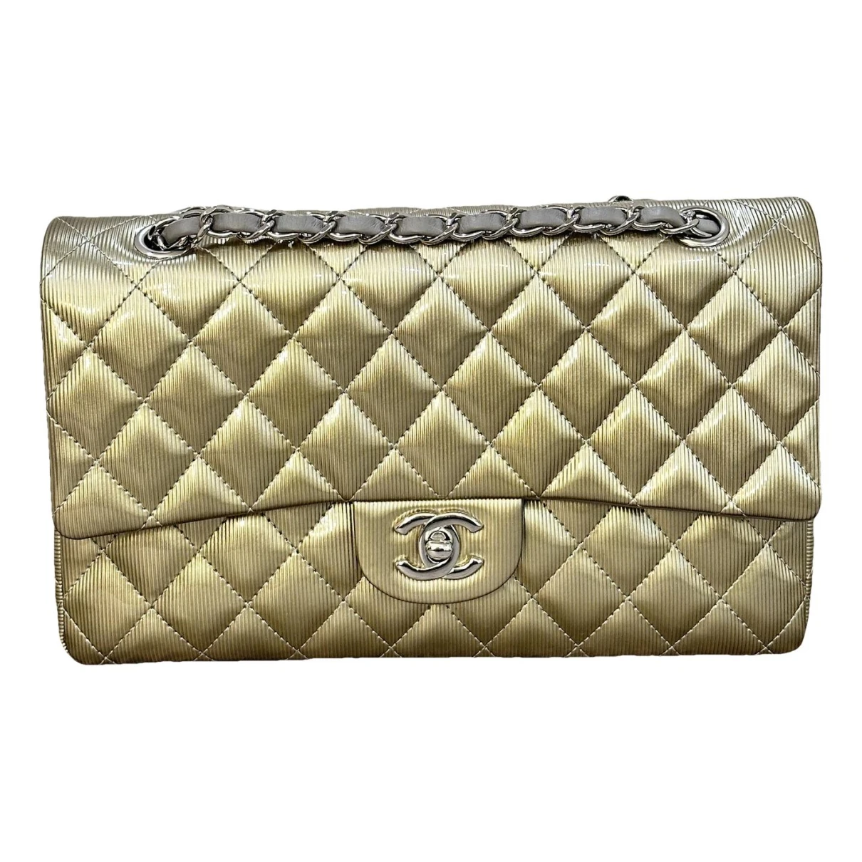 Pre-owned Chanel Timeless/classique Patent Leather Crossbody Bag In Gold