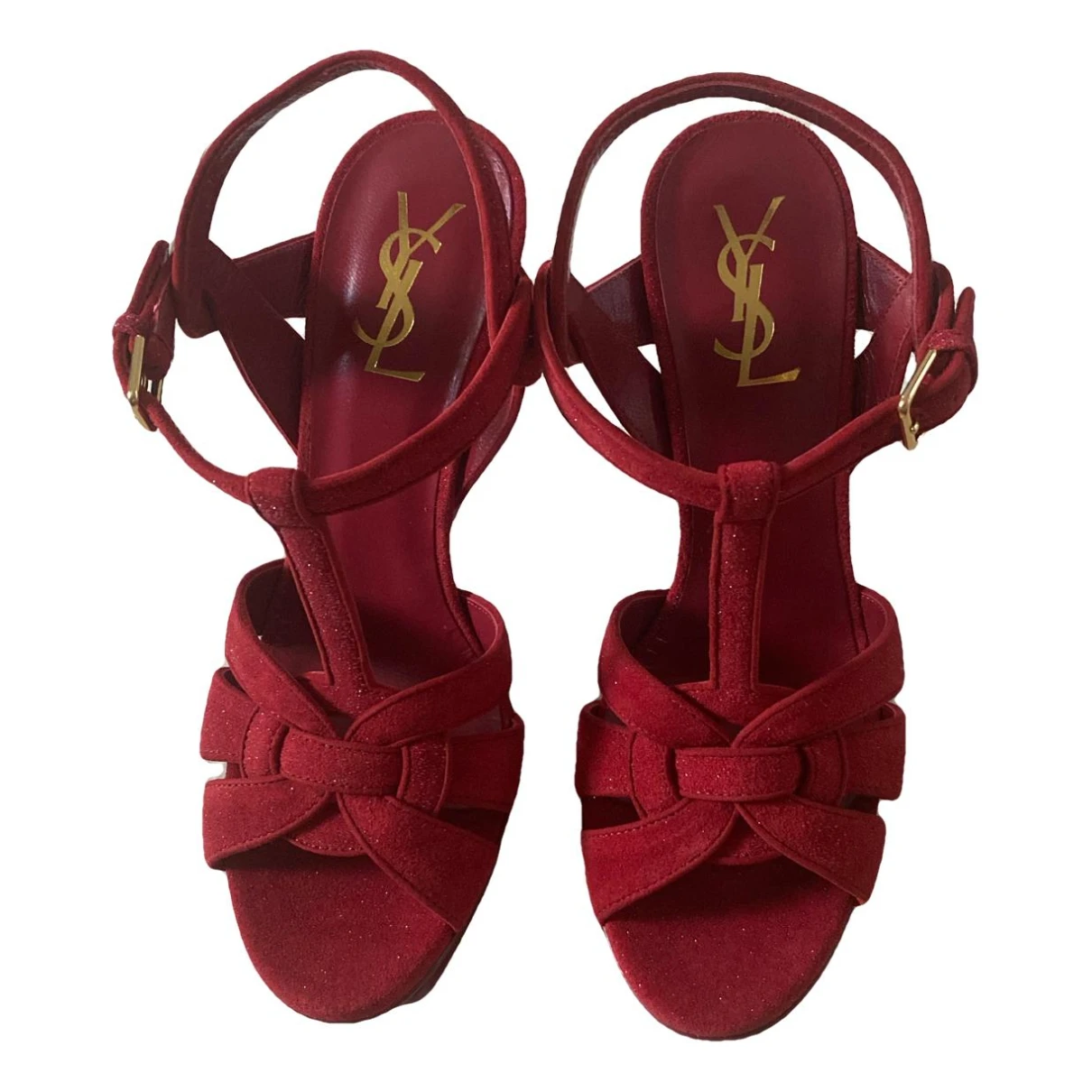 Pre-owned Saint Laurent Tribute Leather Sandal In Red