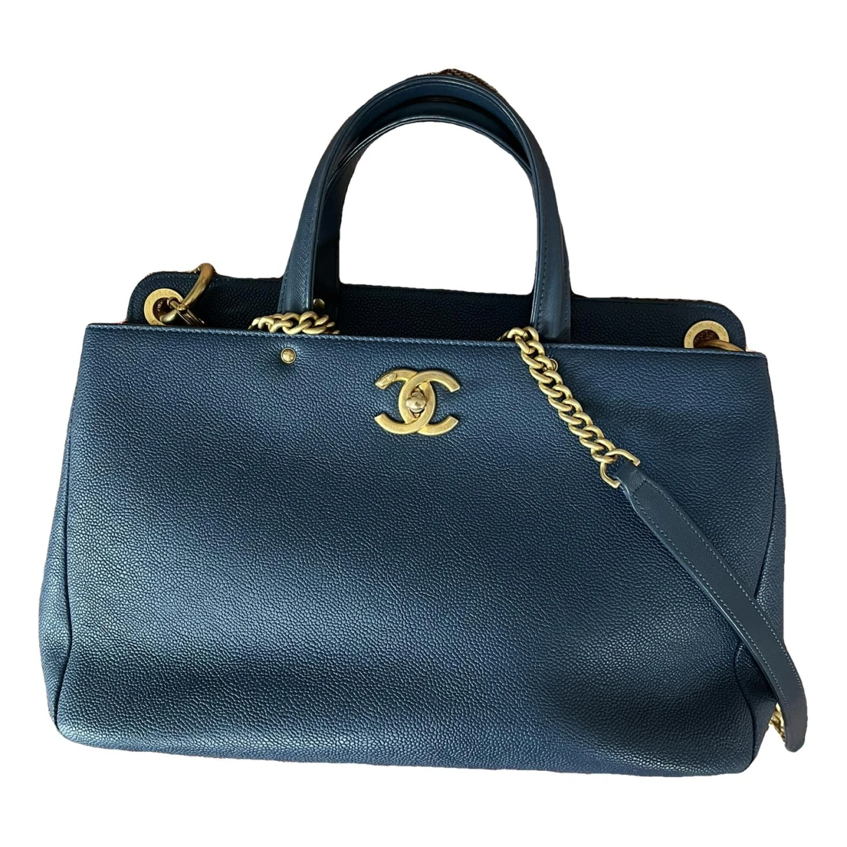 Pre-owned Chanel Leather Tote In Blue