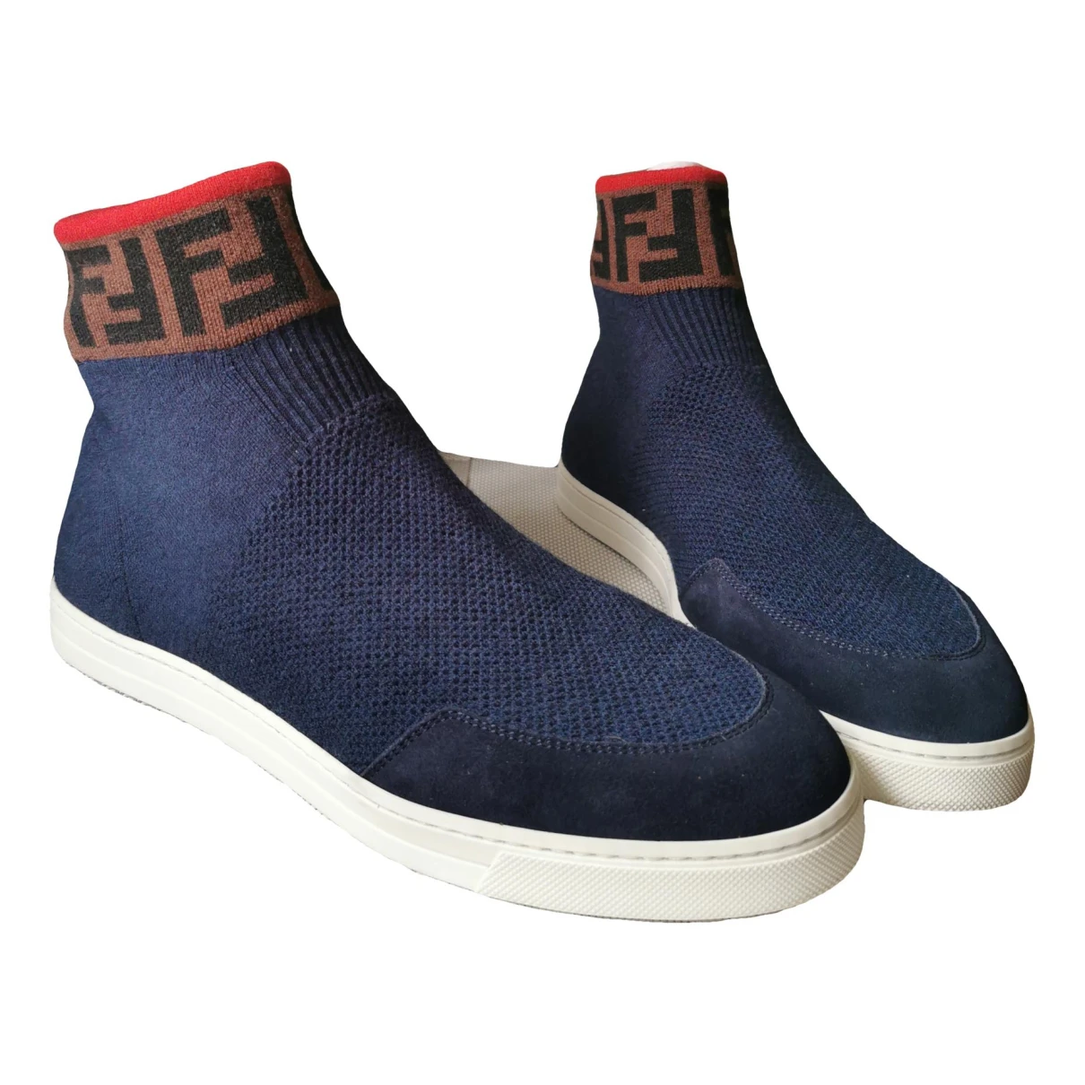 Pre-owned Fendi Cloth High Trainers In Blue