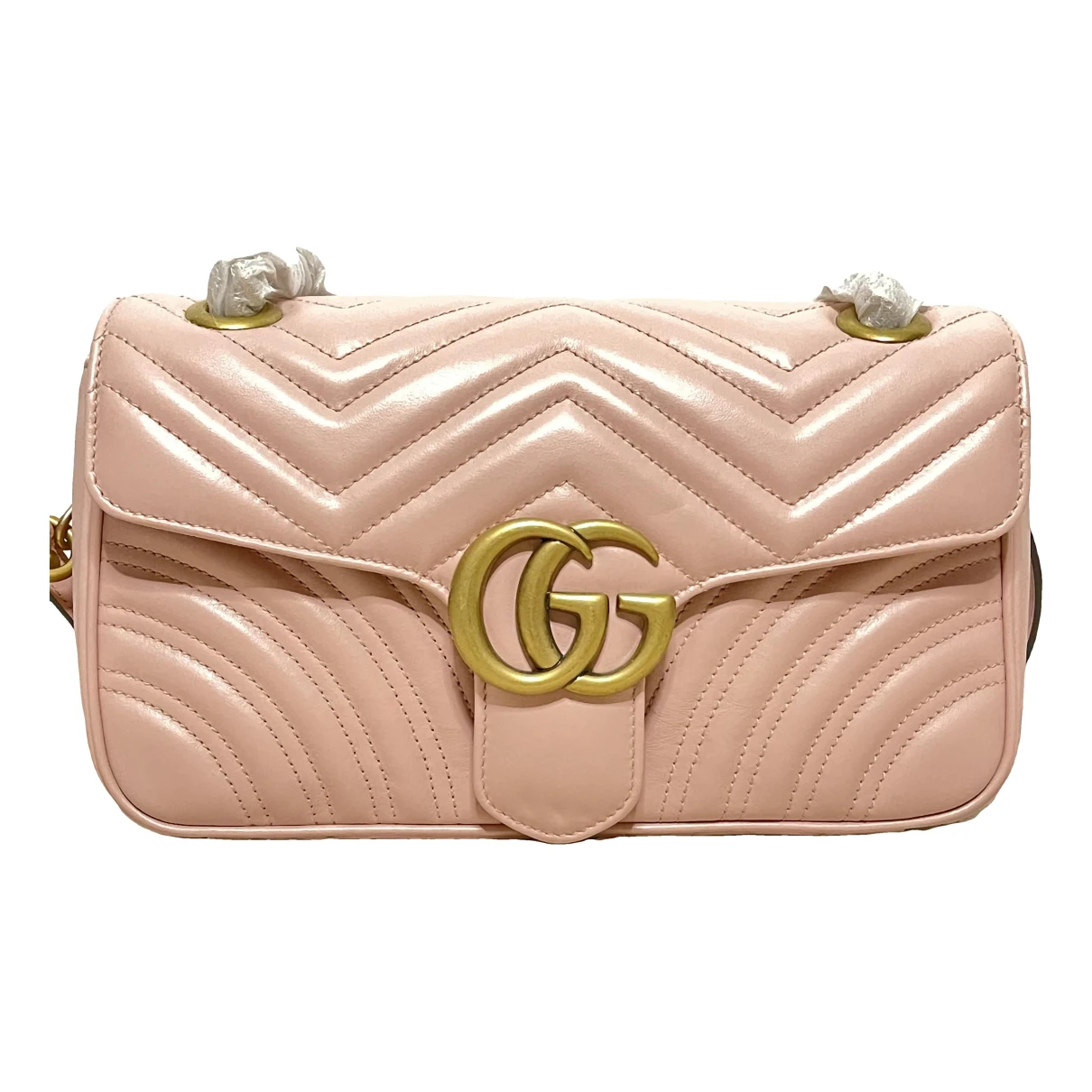 Pre-owned Gucci Gg Marmont Chain Leather Crossbody Bag In Pink