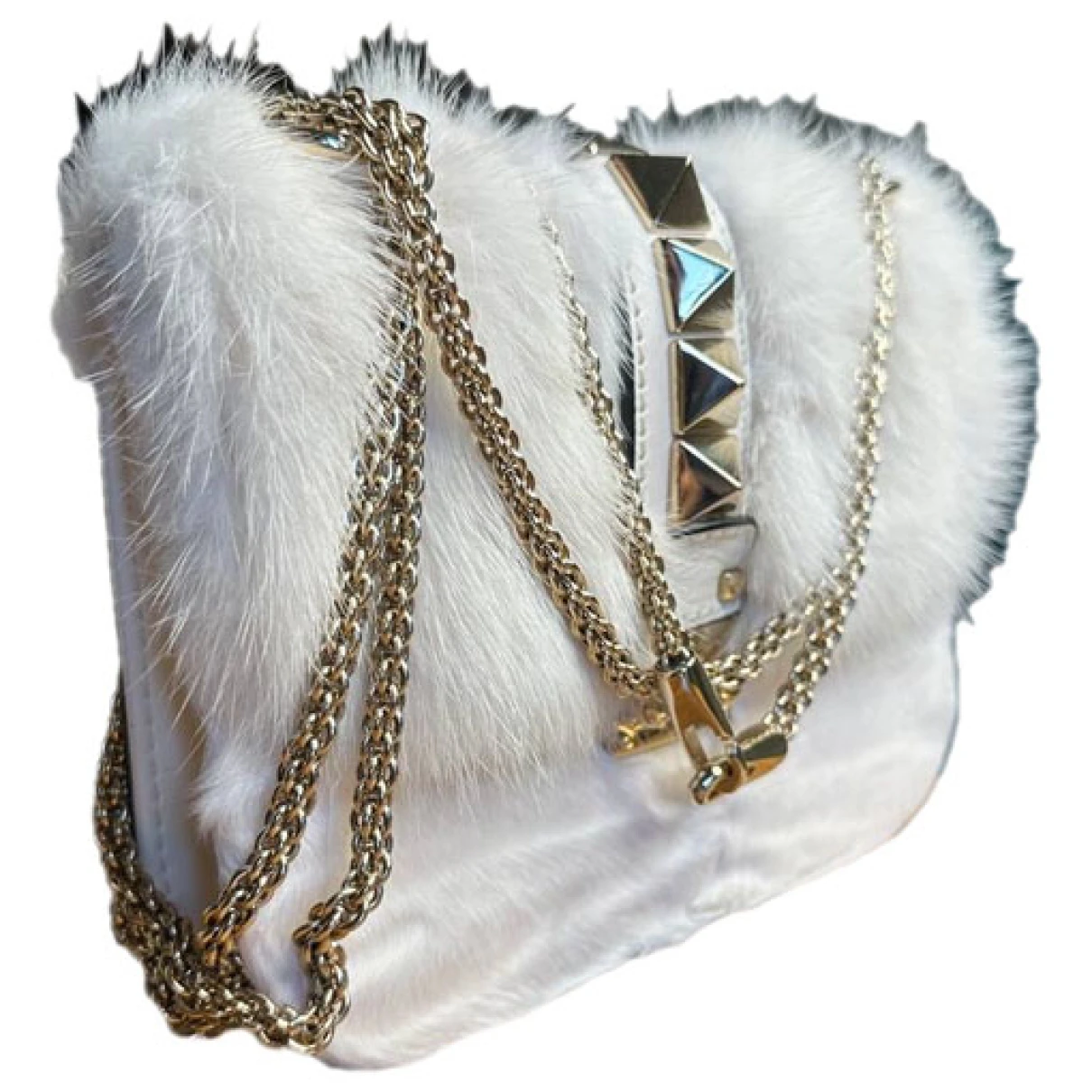 Pre-owned Valentino Garavani Glam Lock Mink Crossbody Bag In White
