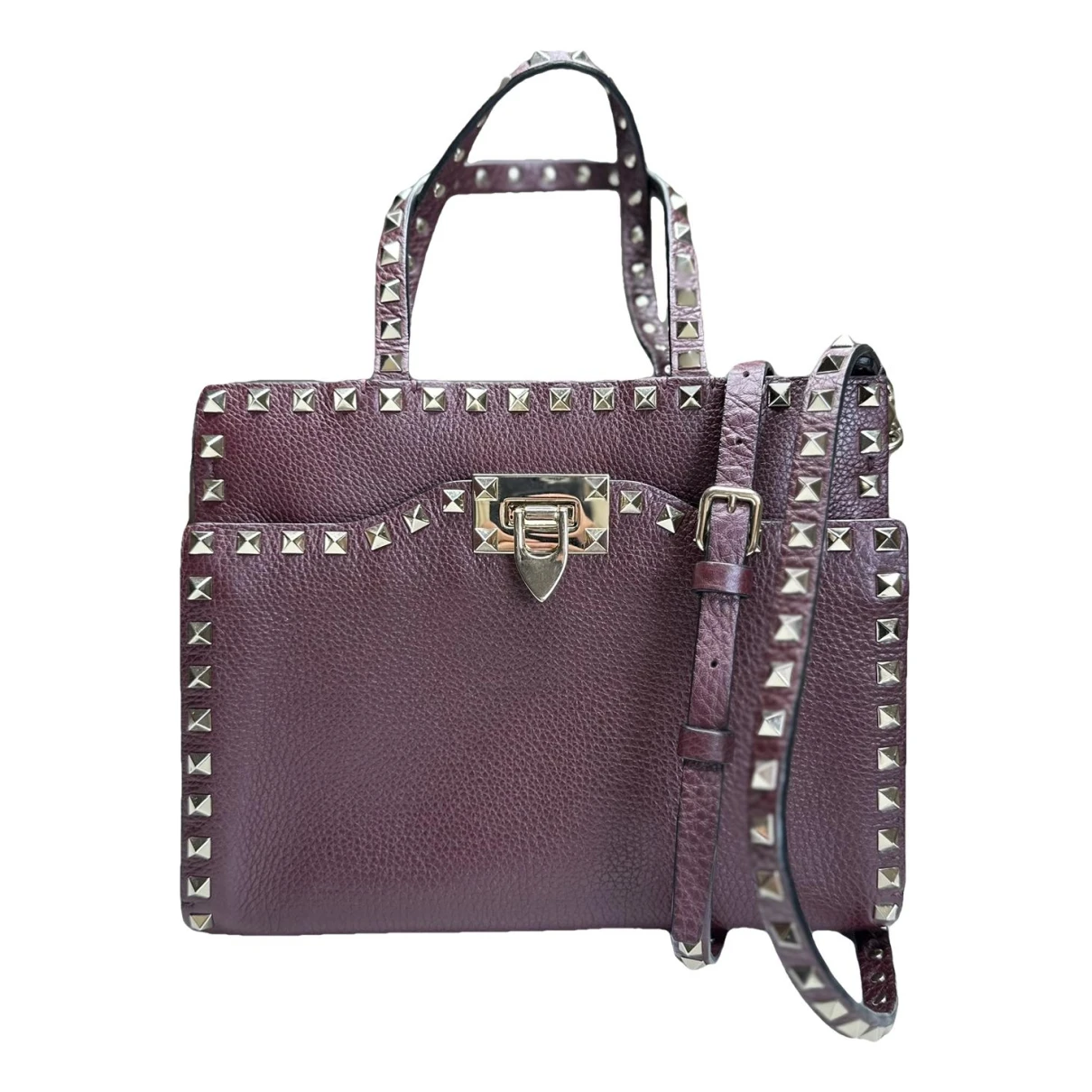 Pre-owned Valentino Garavani Leather Handbag In Burgundy