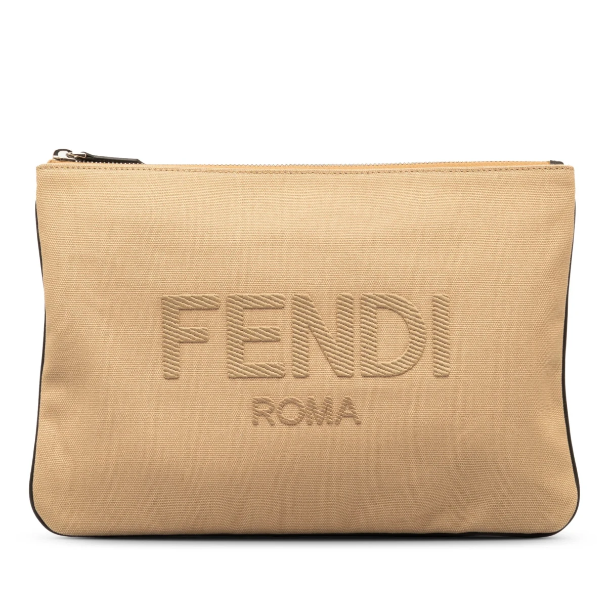 Pre-owned Fendi Cloth Clutch Bag In Camel