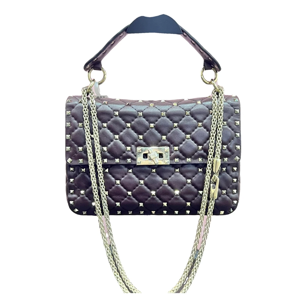 Pre-owned Valentino Garavani Rockstud Spike Leather Handbag In Burgundy